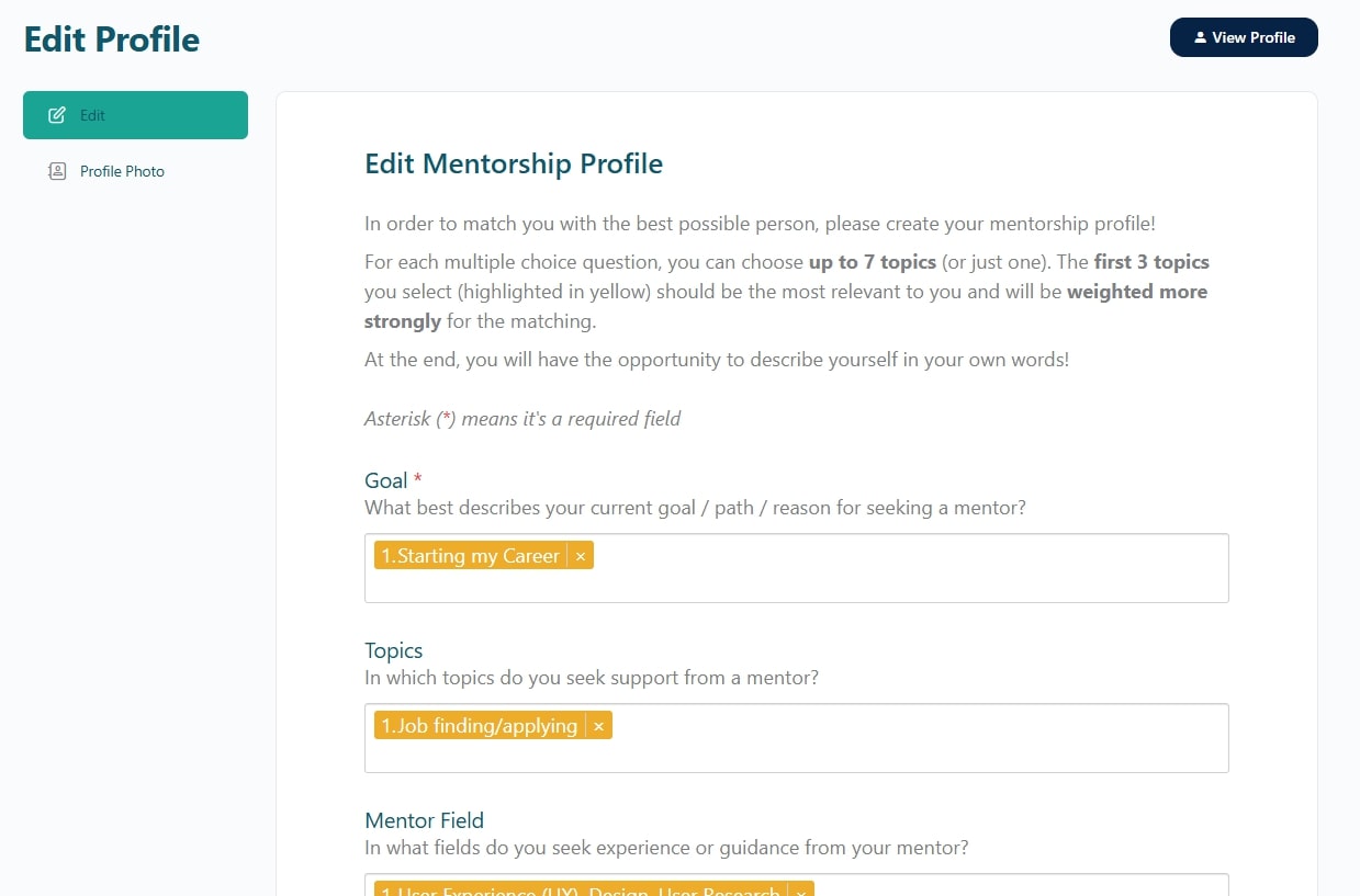 Create your mentee profile